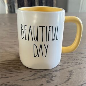 Rae Dunn Artisan Collection White Mug with Yellow Handle